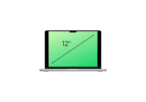 A laptop with a 12-inch screen displayed diagonally, shown on a green background.