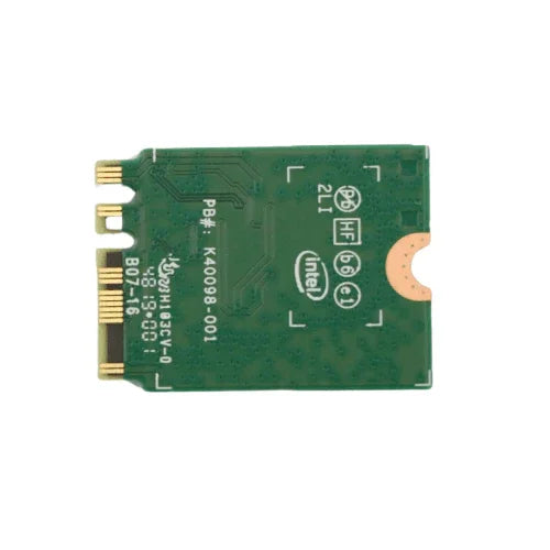 The Intel Lenovo ThinkPad 02HK704 AX200NGW Dual Band WiFi 6 M.2 Network Card features gold connectors, visible circuit patterns, and white labels—perfect for boosting wireless performance in your refurbished laptop.