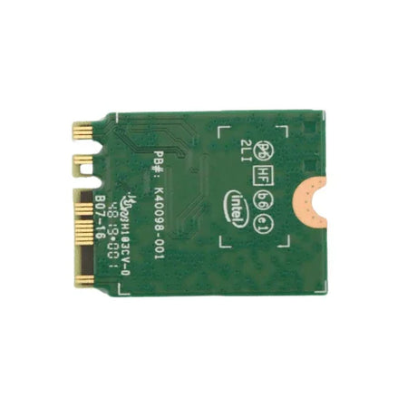 The Intel Lenovo ThinkPad 02HK704 AX200NGW Dual Band WiFi 6 M.2 Network Card features gold connectors, visible circuit patterns, and white labels—perfect for boosting wireless performance in your refurbished laptop.