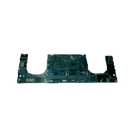 A refurbished Dell Precision 5530 i5 8300H UHD 630 CN-0TM8VP motherboard by Dell with clearly labeled WLAN and SSD sections, chips, connectors, and circuits on a green PCB, isolated on a white background. 3-month warranty included.
