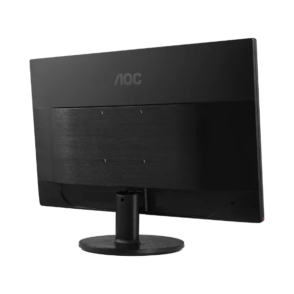 A black AOC G2460VQ6 24" Full HD monitor, shown from the back with a plain matte finish and VESA mounting holes, offers a fast 1ms response time. Stand not included.