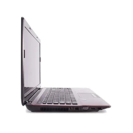 A slim, open Certified Refurbished ASUS K53E i5 2410M 2.3GHz 8GB 500GB 15.6 Laptop is viewed from the left on a white background, displaying its keyboard, ports, and screen.
