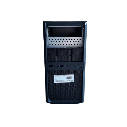 A black GIGABYTE ASUS B250M-C SFF desktop (certified refurbished) with visible USB ports, buttons, vents, and a barcode sticker on the front, powered by an Intel Core i3-7100 3.9GHz processor, shown on a white background.