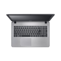 A silver Acer Aspire F5-573G viewed from above, featuring a black keyboard, large touchpad, and partially open screen. This refurbished 15.6" laptop includes an Intel Core i7-7500U, 16GB RAM, 128GB SSD + 1TB HDD, and Windows 10 Pro.