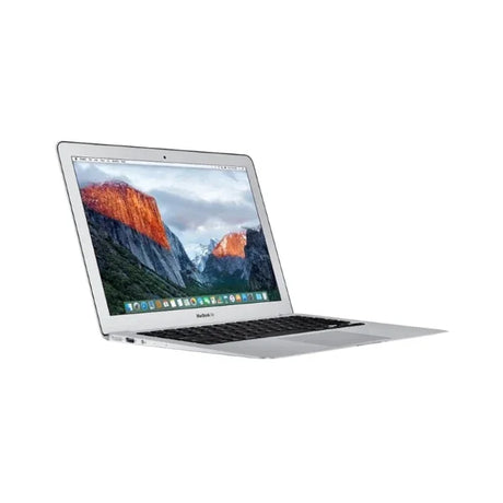 An open silver Apple MacBook Air Early 2015 A1466 (i5 5250U, 8GB RAM, 256GB SSD, 13.3) displays a mountain landscape wallpaper on its screen against a plain white background. Brand: Apple.