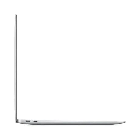 A silver Apple MacBook Air 2018 A1932 with a 13.3 Retina display, i5 8210Y processor, 8GB RAM, and 256GB storage is shown open at a right angle in side profile, highlighting its thin design and two USB-C ports against a white background.