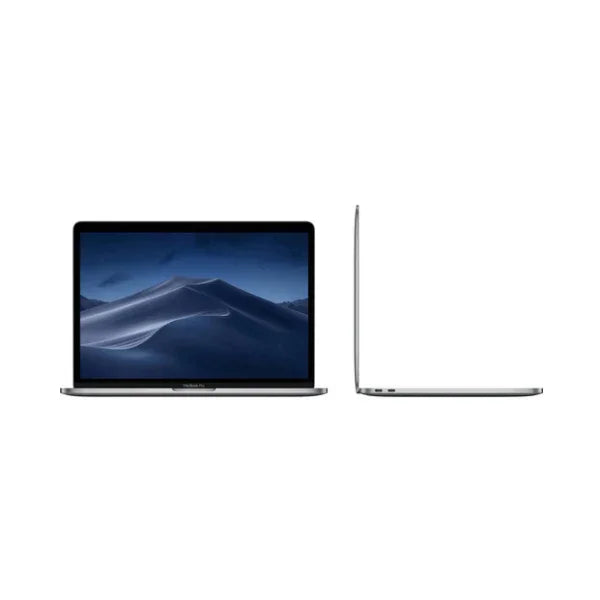 Two views of the Apple MacBook Pro 2019 A2159: one features its vibrant 13" Retina display, and the other highlights the slim, sleek design by Apple with an i5 8257U, 8GB RAM, and 256GB SSD.