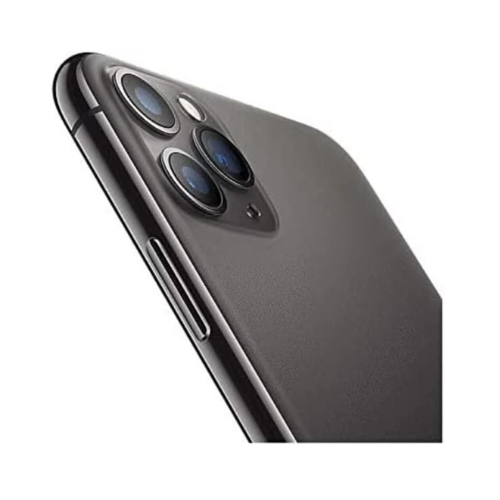 Close-up of the back of an Apple iPhone 11 Pro 64GB Space Gray Unlocked (No Face ID), featuring a triple camera setup and sleek matte finish. The device is angled to highlight the advanced lenses and side button.