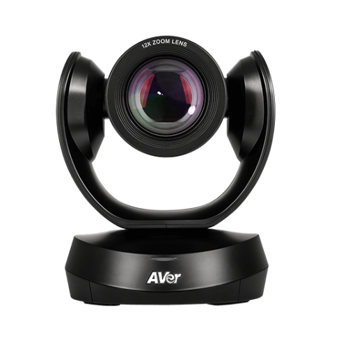 The AVer CAM520 Pro Professional PTZ Conference Camera 1080p features a large 12X zoom lens and is mounted on a U-shaped swivel base, making it an ideal, modern solution for office or meeting room video conferencing.