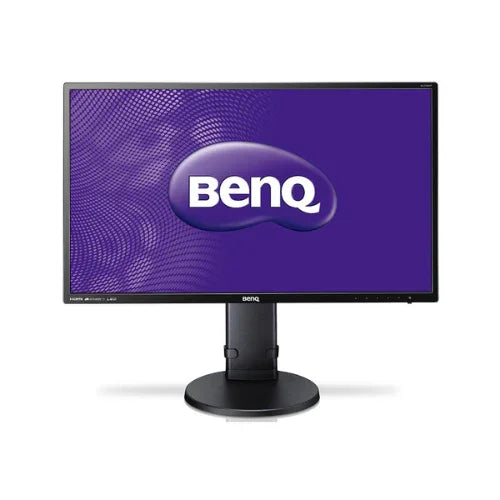 A certified refurbished BenQ BL2700 28 AMVA+ monitor with a black frame, displaying a purple screen with the BenQ logo in white text. Monitor comes without a stand.