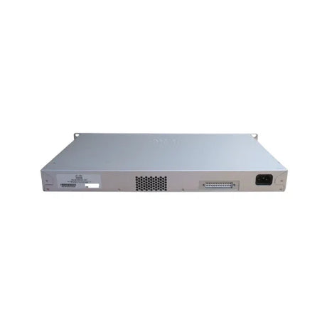 A front view of the Cisco Meraki MS220-24P 24-Port Gigabit PoE+ Managed Switch (370W), featuring vents, multiple ports, and a power socket in a rectangular silver rack-mountable design against a plain white background.