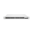 A Cisco Meraki MS220-48FP 48-Port Gigabit PoE+ Managed Switch (720W) by Cisco, designed for rack mounting, with four extra ports on the right, is shown against a white background.
