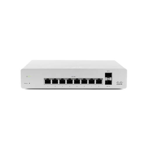 A certified refurbished Cisco Meraki MS220-8P 8-Port Gigabit PoE+ Cloud Managed Switch offers eight Ethernet ports and robust features, backed by warranty and reliable Cisco Meraki quality.