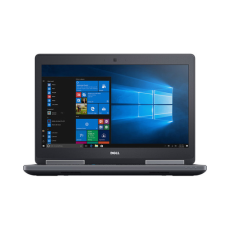 A Dell Precision 7520 i7 7820HQ laptop with a black keyboard and 15.6" screen showing Windows 11 Pro, 32GB RAM, 512GB SSD, M2200 graphics, is displayed against a white background.