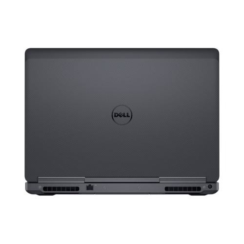 Back view of a closed Dell Precision 7520 i7 7820HQ mobile workstation in black, with the Dell logo centered and ventilation grills along the bottom edge.