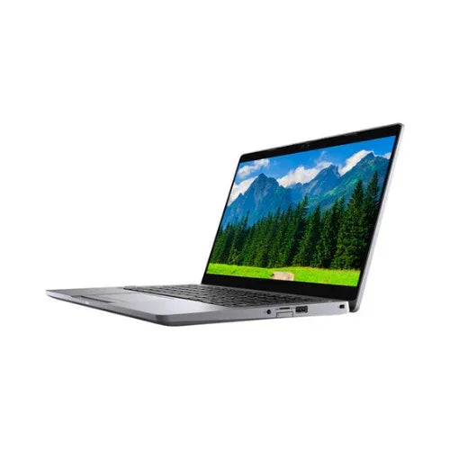A certified refurbished Dell Latitude 5310 2-in-1 i7 10610U, shown open at an angle against a plain white background, displays a scenic mountain wallpaper on its 13.3" screen.