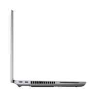 A sleek silver Dell Latitude 5421 i7 11850H 2.5GHz 16GB 512GB 14" W11P laptop sits open at a 90-degree angle, viewed from the left to show dual USB-C ports, vent, and card slot on its slim edge—ideal for business performance.