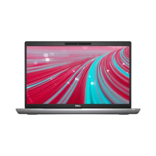Front view of a refurbished Dell Latitude 5521 business laptop, open and displaying vivid red and blue lines on its 15.6" screen. Features an Intel i7-11850H, 32GB RAM, 2TB SSD, Windows 11 Pro; shown against a plain white background.