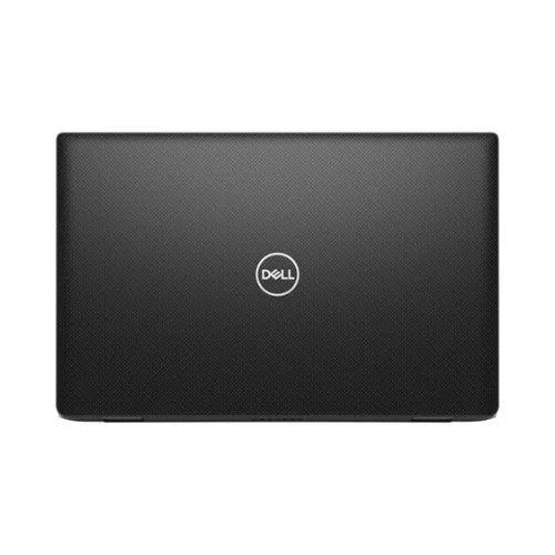 A closed Dell Latitude 7520 i7 business laptop in black is shown from above, featuring a textured lid with the Dell logo centered on top.