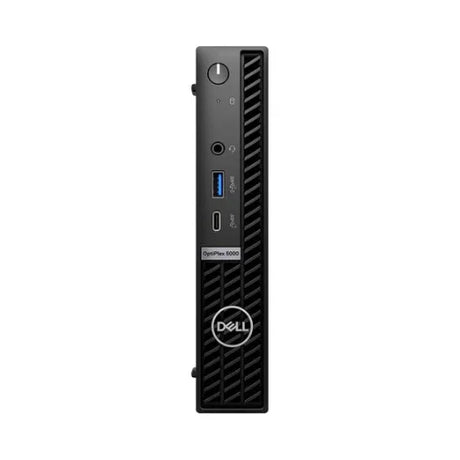 Front view of a Dell OptiPlex 5000 Micro i5 12500T desktop, showing the power button, USB ports, audio jack, and Dell logo on a black vented panel. Features: 16GB RAM, 256GB SSD, WiFi, Windows 11 Pro.