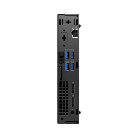 Rear view of the Dell OptiPlex 5000 Micro i5 12500T shows Ethernet, four USB 3.0 ports, HDMI, DisplayPort, power connector, and ventilation grills.