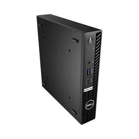The Dell OptiPlex 5000 Micro i5 12500T (2GHz, 16GB, 256GB, WiFi, Windows 11 Pro) is a compact black desktop with a front power button, USB ports, audio jack, and Dell logo. The sleek panel includes mounting holes for easy setup.