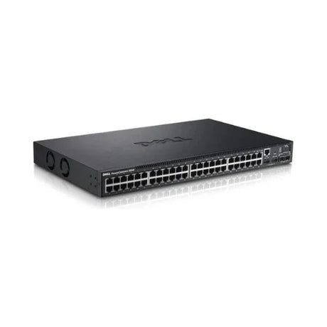 A refurbished Dell PowerConnect 5548P 48-Port PoE+ GbE Switch with 2x 10Gb SFP+ is displayed at an angle on a white background.
