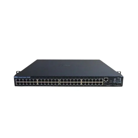 A refurbished Dell PowerConnect 5548P 48-Port PoE+ GbE Switch with 2x 10Gb SFP+ uplink ports is shown on a white background; Ethernet and uplink ports are visible on the front panel.