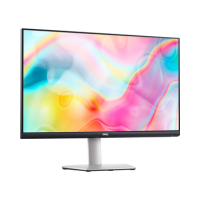 The Dell S2722DC IPS 27" 2560x1440 monitor features a sleek, minimalist silver stand and thin black bezel, showcasing vibrant colors on its QHD display. Enjoy versatile connectivity with USB-C, HDMI, and DP support.