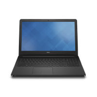A certified refurbished Dell Vostro 3568 laptop with Intel i3 6006U, 8GB RAM, 256GB SSD, and 15.6" display is shown from the front with a blue geometric pattern on the screen, keyboard and touchpad visible.