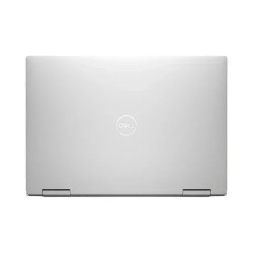 A closed silver Dell XPS 13 7390 2-in-1 (i7, 16GB, 512GB SSD, 13.4 Touch), viewed from above with a centered Dell logo on the lid. The laptop shows a sleek, minimalist design and visible bottom-edge hinges.