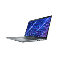 A certified refurbished silver Dell Latitude 5530 with a slim build is open on a white background, showing a blue-purple network design on its 15.6" HD screen. It runs an Intel Core i5-1245U and features multiple side ports, 8GB RAM, and 256GB SSD.