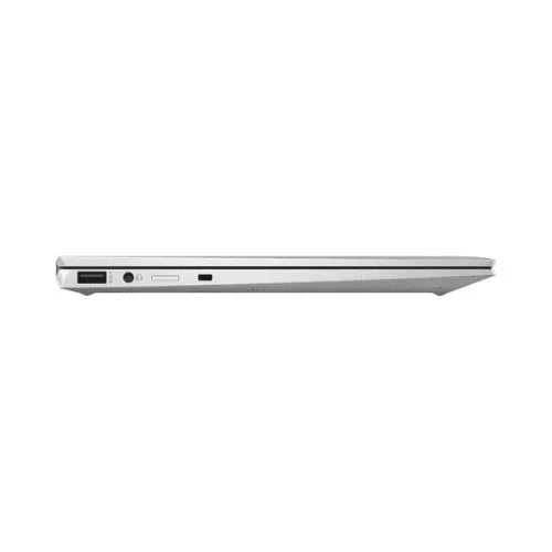 Side view of a closed HP EliteBook X360 1030 G7 i7 10710U laptop by HP shows ports (USB, headphone jack, small slot) against a plain white background.