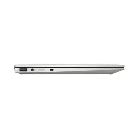 Side view of a closed HP EliteBook X360 1030 G7 i7 10710U laptop by HP shows ports (USB, headphone jack, small slot) against a plain white background.