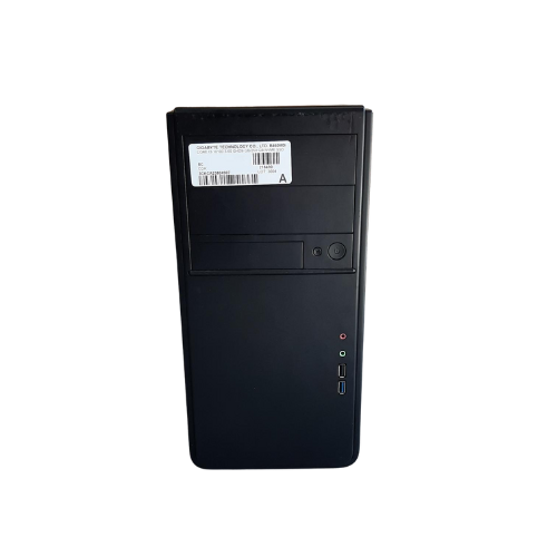 A black GIGABYTE Gigabyte B460MDS3H V2 SFF desktop with Intel Core i3-10100, 8GB RAM, 250GB SSD, Windows 11 Pro, and front USB/audio ports. Certified refurbished unit shown with a white label on a plain white background.