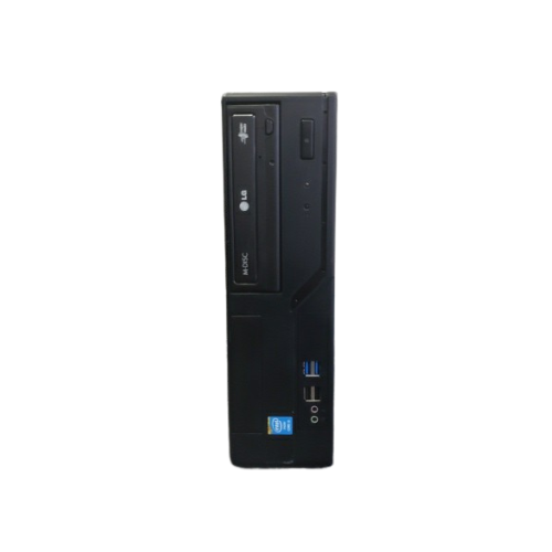 Front view of a certified refurbished Gigabyte H81M-D2V SFF desktop with Intel i3-4130 3.4GHz, 9GB RAM, 250GB SSD, USB ports, audio jacks, and DVD drive—all against a plain white background.