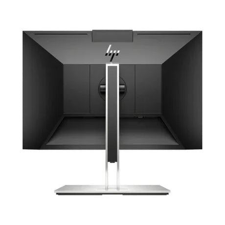 Rear view of the HP E24mv G4 IPS 23.8 monitor, featuring a minimalist black design with the HP logo at the top center—ideal for video conferencing in modern workspaces. Stand not included.
