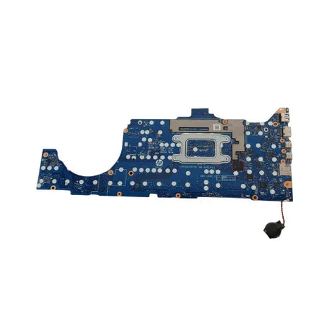 An HP EliteBook 850 G8 i7-1185G7 3GHz Motherboard (M35810-601, certified refurbished) by HP, featuring various connectors and a small battery, displayed isolated on a white background.