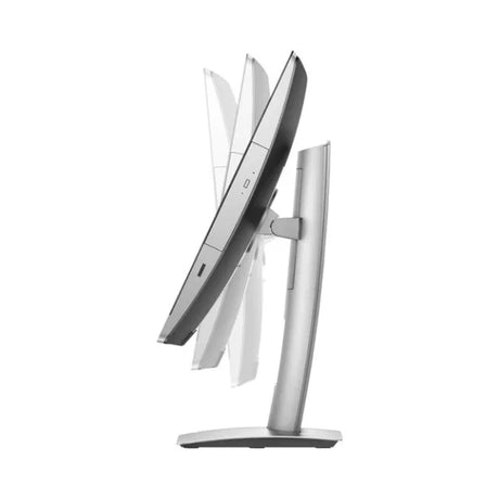 Side view of the HP EliteOne 800 G2 AIO desktop, featuring its adjustable tilt range with the 23 screen shown at various angles on a silver stand; specs include i7-6700, 8GB RAM, 1TB HDD, WIFI, R9 360, and Windows 10 Pro.