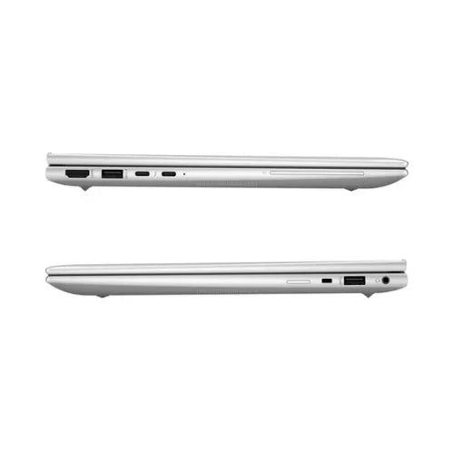 Side views of a certified refurbished HP EliteBook 830 G9 i7 1255U (16GB RAM, 256GB SSD, 14 W11P) by HP, displaying HDMI, USB, Ethernet, and audio ports on both sides.