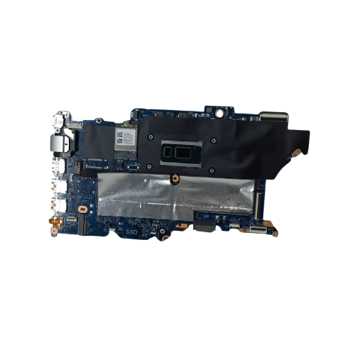 A refurbished HP ProBook 450 G6 i5 8265U Motherboard (X8J-6L, HP brand) with left-side ports and metallic shielding is shown isolated on a white background.