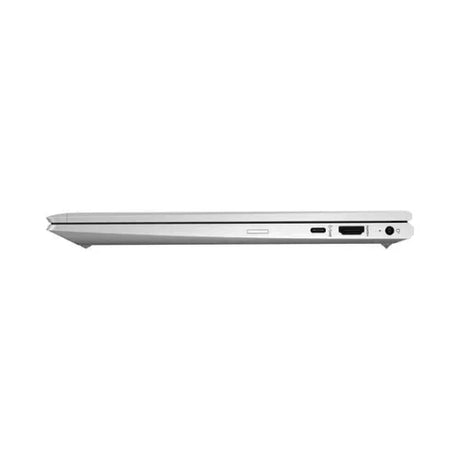 A closed HP ProBook 635 Aero G8 (Ryzen 5 5600U, 8GB RAM, 256GB SSD, 13.3) by HP is seen from the right side with visible USB port, HDMI port, audio jack, and small slot against a plain white background.