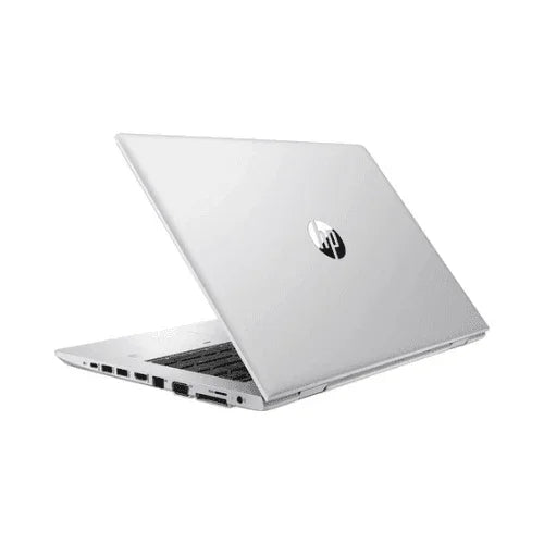 A refurbished HP ProBook 640 G5 i5 8365U laptop with 16GB RAM and 256GB storage, partially open to reveal its keyboard and side ports (USB, HDMI), is shown against a white background—a budget-friendly HP device for work or study.