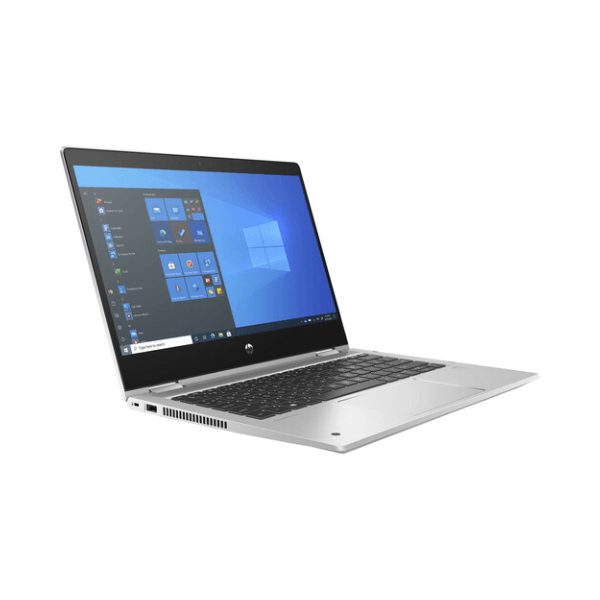 An HP ProBook X360 435 G8 laptop with Ryzen 7 5800U, 8GB RAM, and 256GB SSD is open at an angle, showing the Windows Start menu on its 13.3" touchscreen. Its sleek silver design is ideal for productivity against a clean white background.