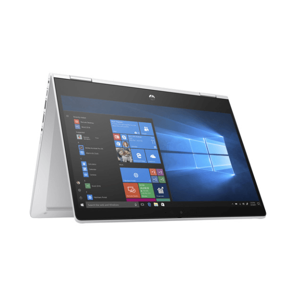 A certified refurbished HP ProBook X360 435 G7, featuring a Ryzen 7 4750U, 16GB RAM, and 512GB SSD, is shown in tent mode with its 13.3 touch display on Windows 11 Pro—ideal for flexible productivity.