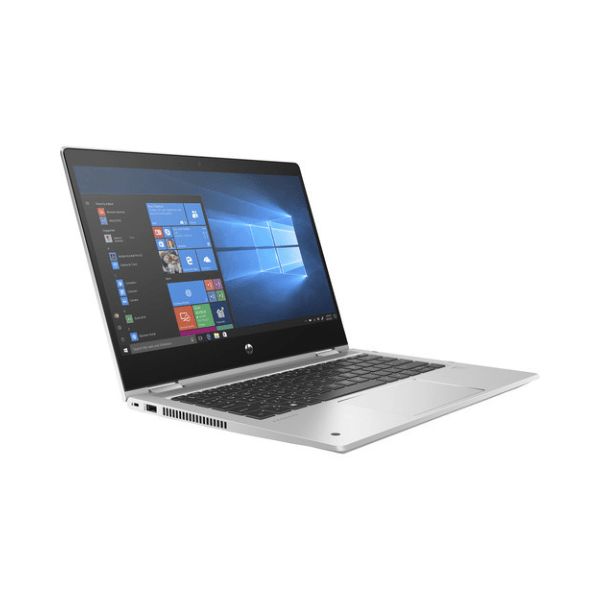 A certified refurbished silver HP ProBook X360 435 G7 with a Ryzen 7 4750U, 16GB RAM, and 512GB storage is open at an angle, showing its keyboard, touchpad, and Windows interface on a plain white background.