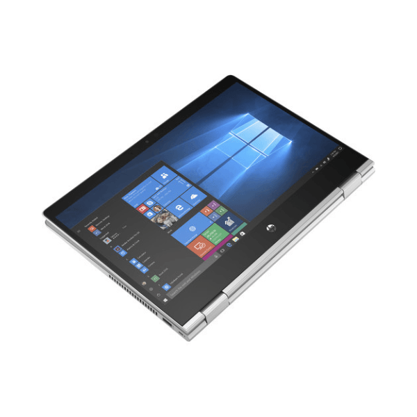 A certified refurbished HP ProBook X360 435 G7 with Ryzen 7 4750U, 16GB RAM, and a 13.3 touch display shows Windows on screen in tablet mode. The silver HP laptop features visible hinges and a black bezel against a white background.