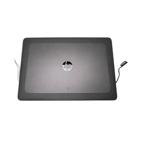 A black HP ZBook 15U G4 15.6" 1920x1080 display panel with the HP logo centered on the lid and two side cables, shown on a white background. Ideal as a replacement screen. Brand: HP. 3-month warranty included.