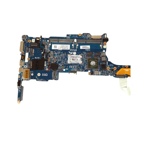 A blue refurbished HP ZBook G2 i7 5600U Motherboard (model 796891-601) by HP, featuring labeled SSD and WLAN sections, chips, and ports, is shown on a white background. Comes with 3-month warranty.