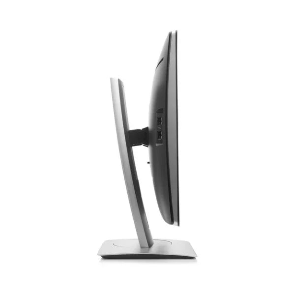Side view of the HP EliteDisplay E222 IPS 21.5" 1920x1080 monitor on a stand with visible ports and a slight backward tilt, set against a white background. This certified refurbished HP monitor offers both style and reliable performance.
